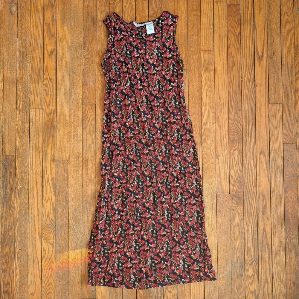 Vintage 90's Black & Red Floral Midi Maxi Dress